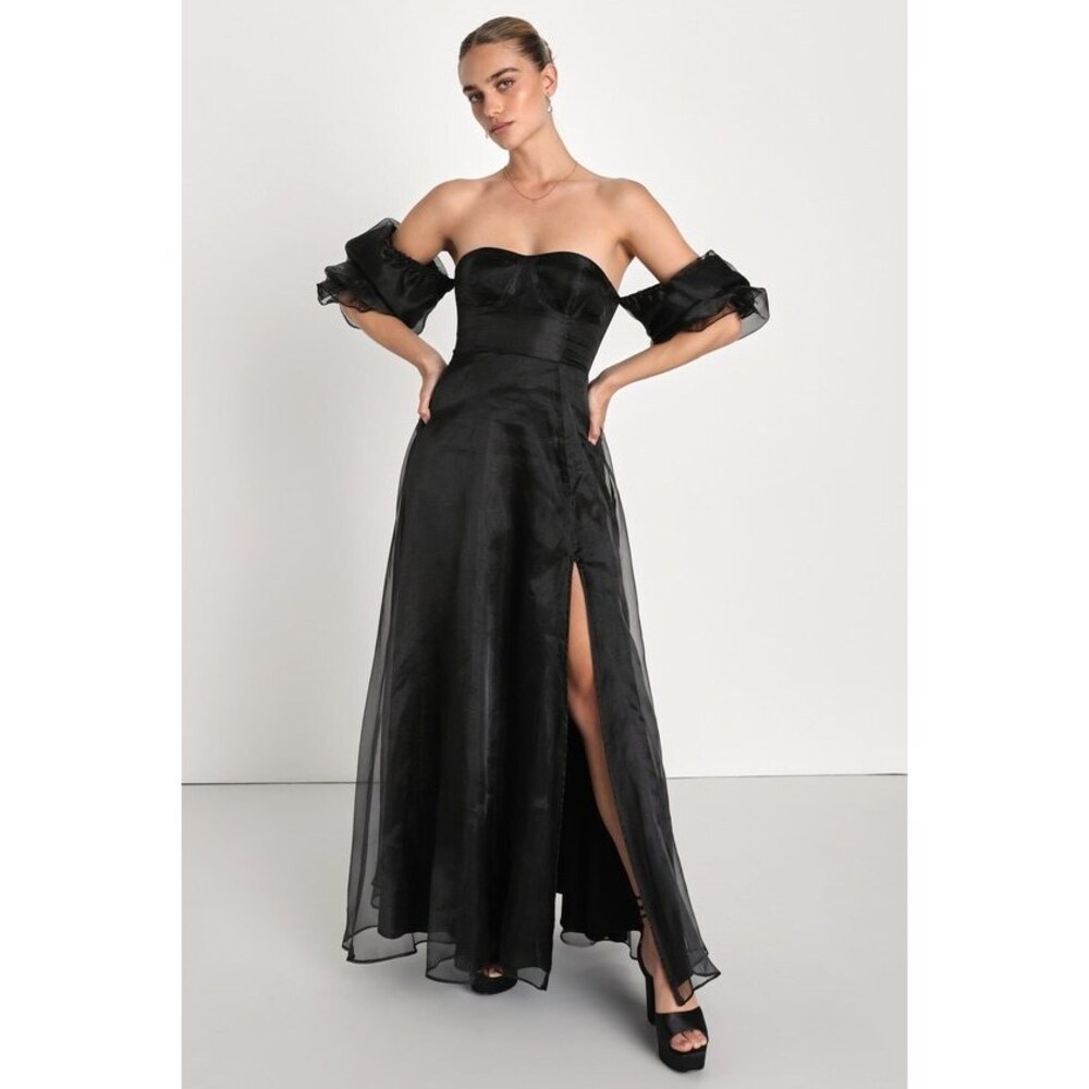 🖤Lulus True Excellence Black Bustier Off-the-shoulder Maxi Dress🖤